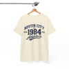 White Smoke Austin City 1984 Athletics Tee — Vintage Collegiate Graphic T-Shirt