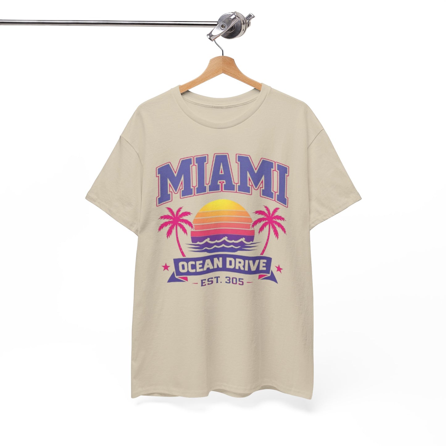 White Smoke Miami Ocean Drive Est. 305 Graphic T-Shirt – Retro Sunset Beach Streetwear Tee