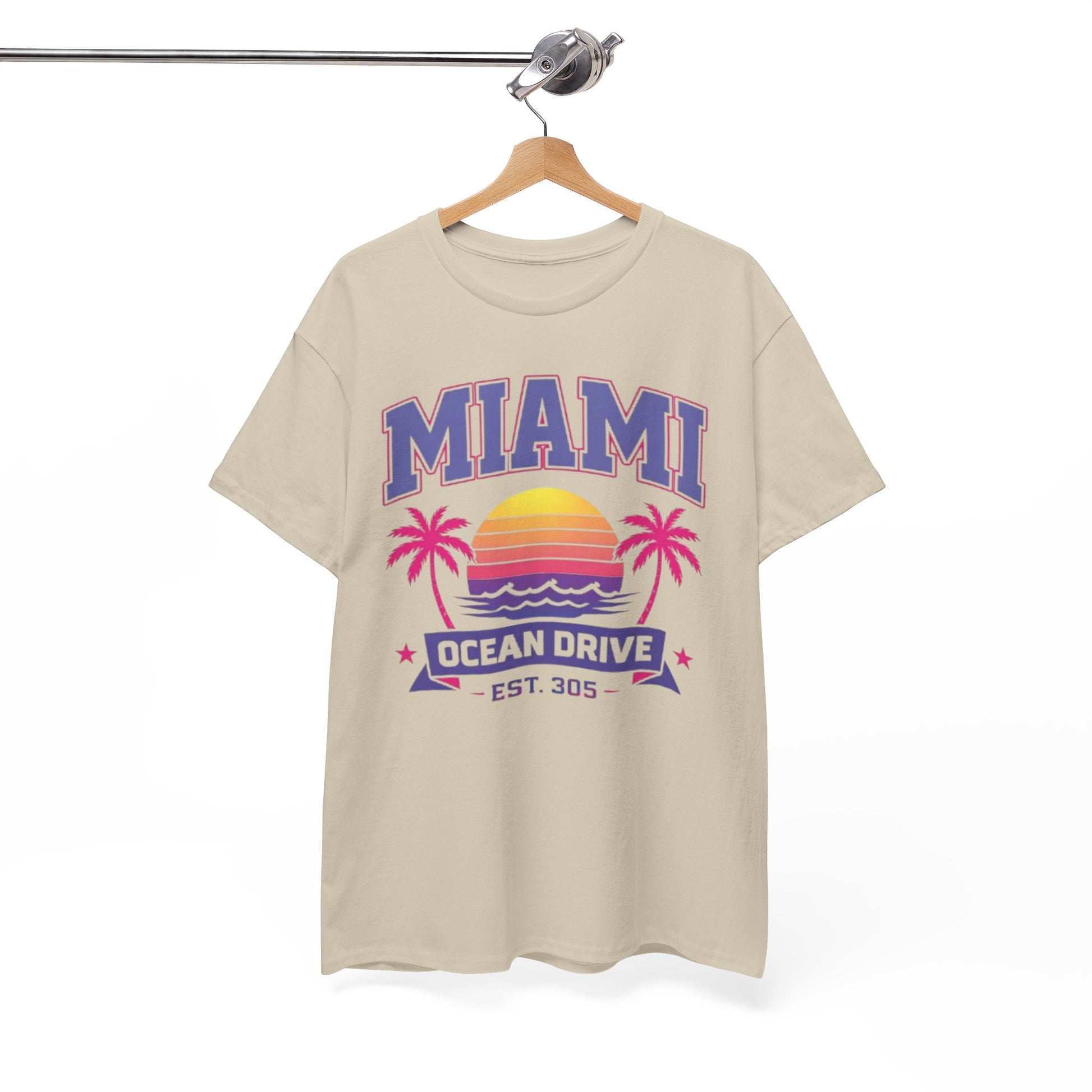 White Smoke Miami Ocean Drive Est. 305 Graphic T-Shirt – Retro Sunset Beach Streetwear Tee