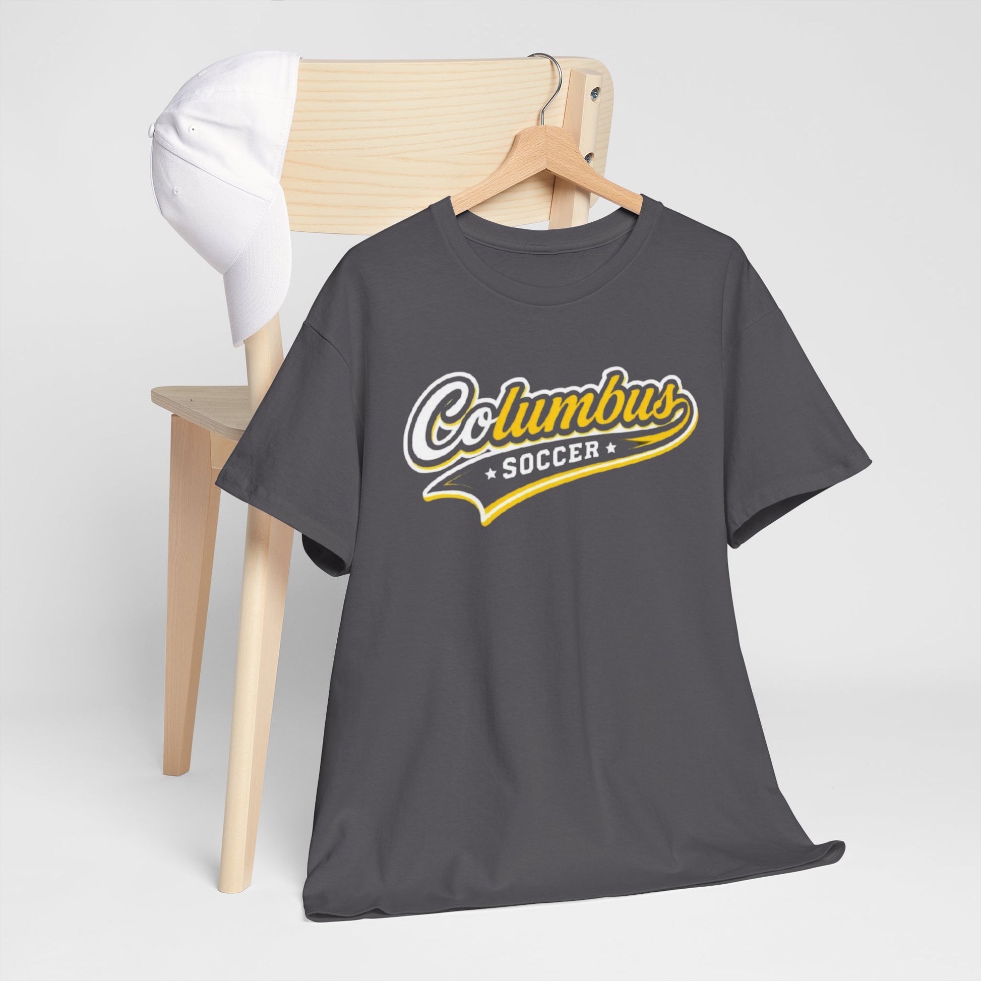 Dim Gray Columbus Soccer Tee — Retro Script  Athletic T‑Shirt