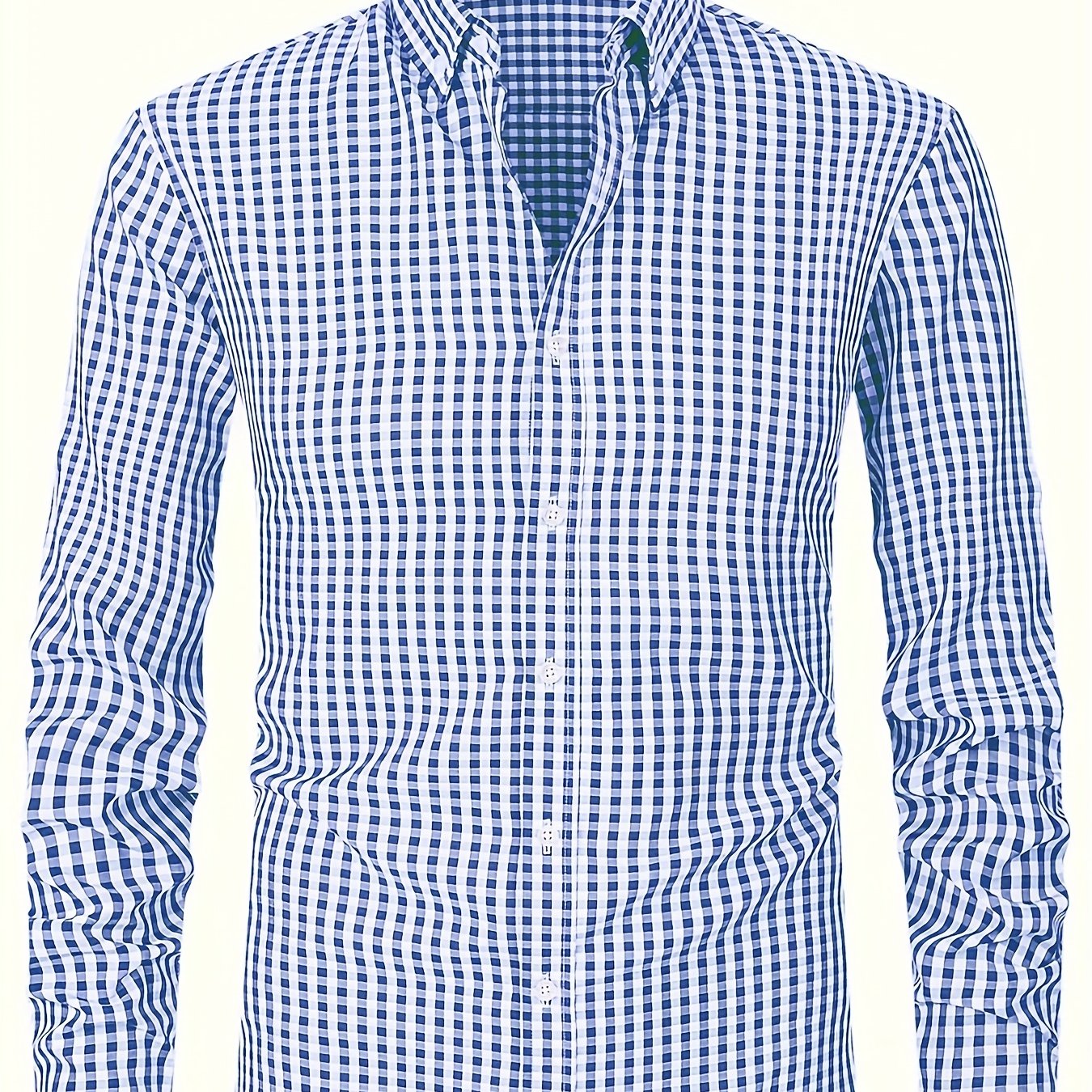 Light Steel Blue Men's Slim Fit Long Sleeve Shirt - Black & White Classic Plaid Pattern, Business Casual Button-Up Shirt, Machine Washable Summer Office & Formal Wear, Business Casual Wear | Collared Shirt | Stylish Checkered Pattern
