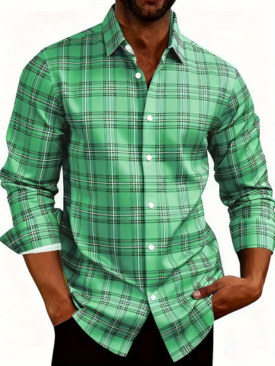 White Smoke Men'S Plaid Long-Sleeve Shirt with 3D Digital Printing, Suitable for Casual Outings, Entertainment, And Gatherings