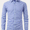 Powder Blue 1pc Printed Plaid Long-sleeve Shirt with Lapel and Button-up Cardigan Style Casual Shirt