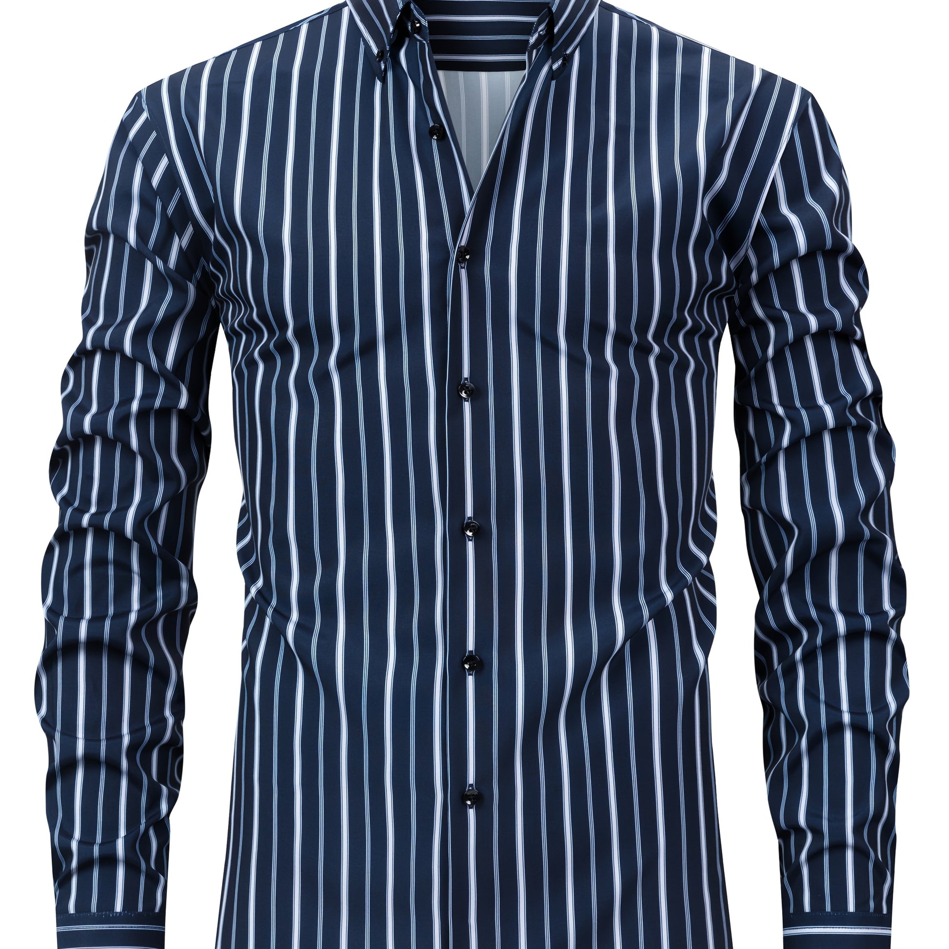 White Smoke Men's New Thin Digital Print Striped Long Sleeve Shirt, Wrinkle-, No Ironing, Versatile Fashion Date Shirt
