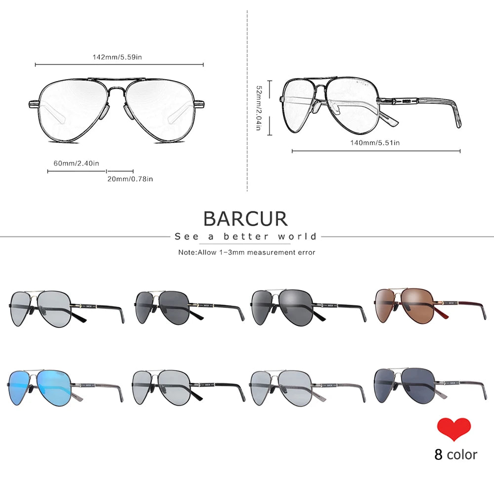 White Smoke BARCUR Polarized Mens Sunglasses Pilot Sun Glasses for Men accessories Driving Fishing Hiking Eyewear Oculos Gafas De Sol