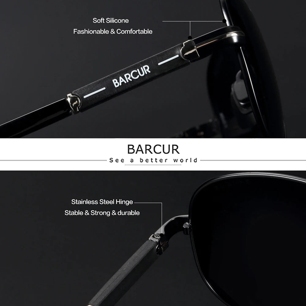 Dark Slate Gray BARCUR Polarized Mens Sunglasses Pilot Sun Glasses for Men accessories Driving Fishing Hiking Eyewear Oculos Gafas De Sol