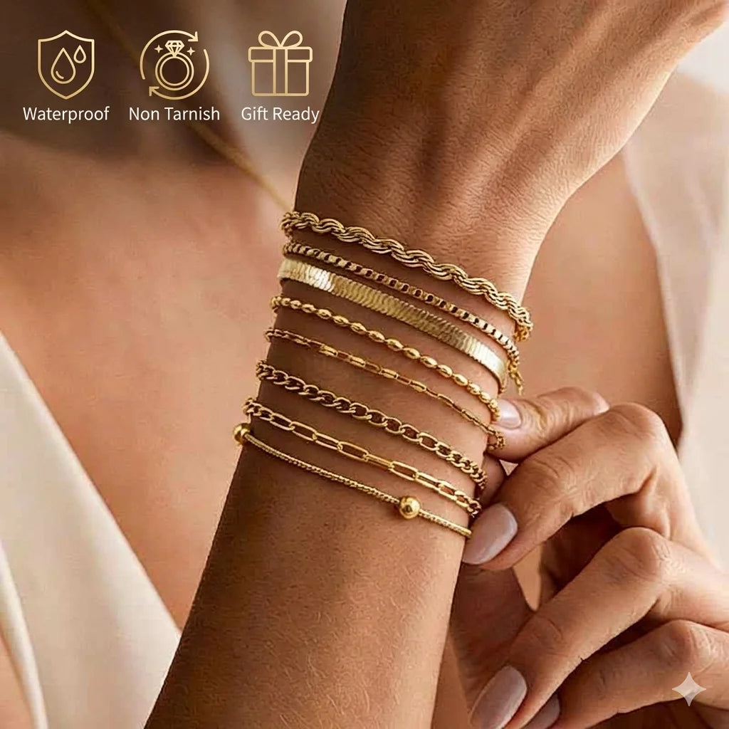 Dark Salmon Non Tarnish Stainless Steel Bracelet Gold Plated Stackable for Women, Thin Herringbone Chain Bracelet Waterproof Jewelry Gift