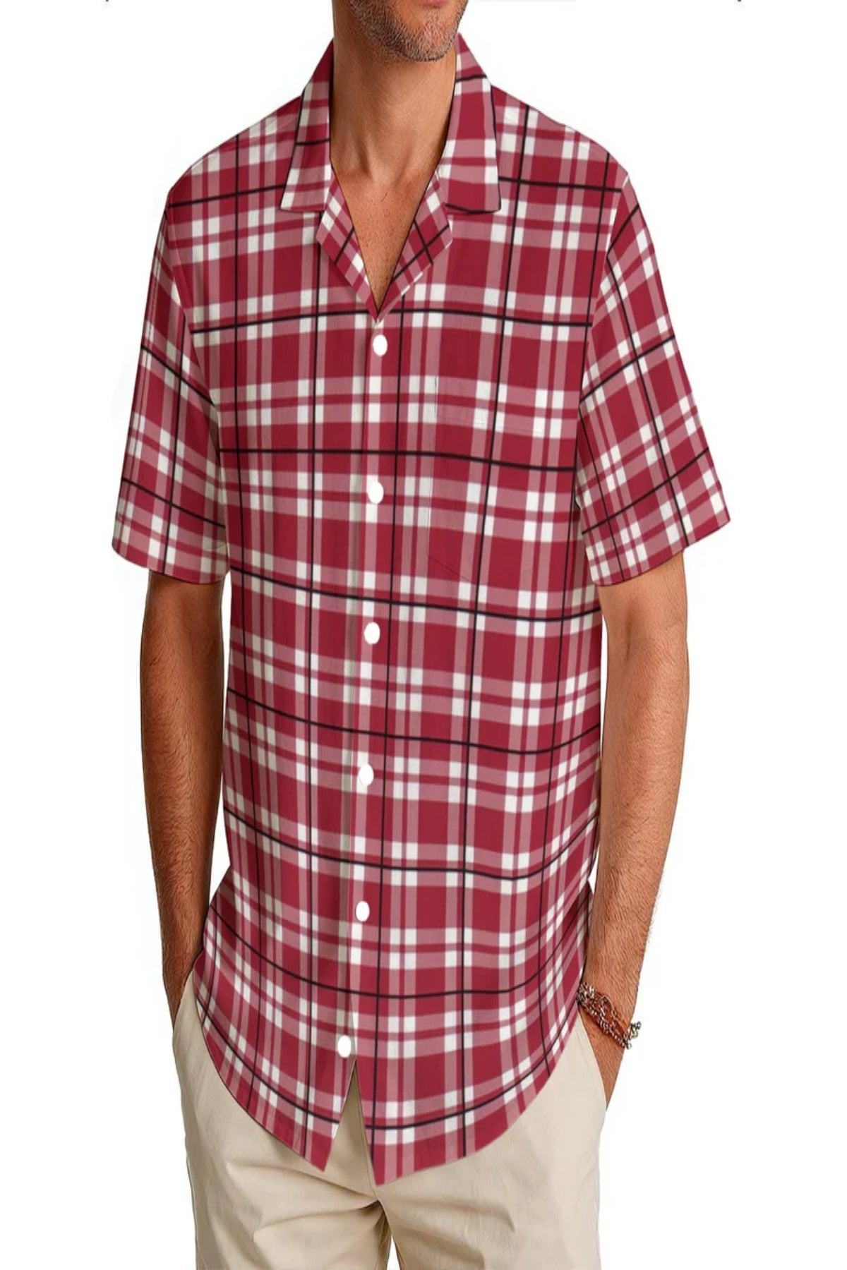 Alabama Football Hawaiian Shirt Men – Crimson Plaid 150GSM Premium Game Day Style – lightweight game day shirt, lightweight game day shirt, image 1.0