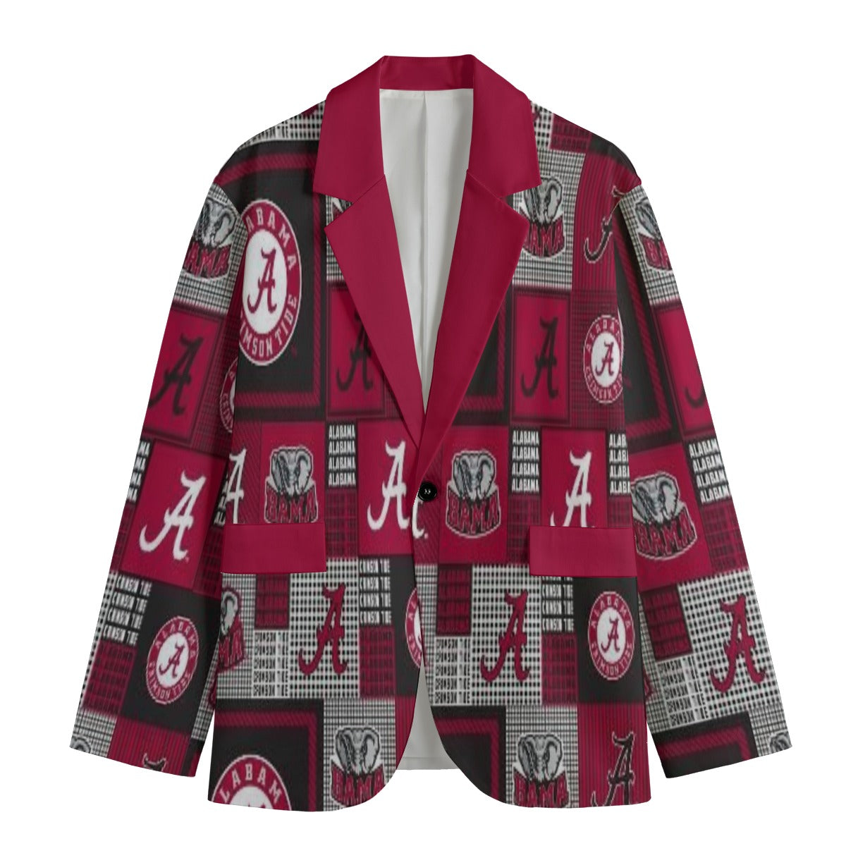Red blazer with Alabama logo pattern on a white background