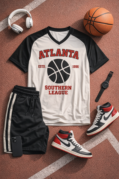 Atlanta Basketball Graphic T-Shirt – Black and White Sports Style Tee