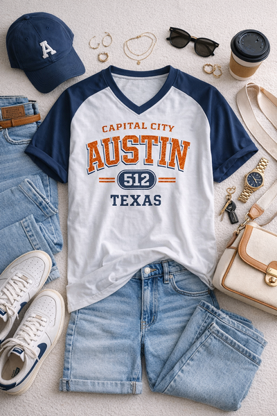 Austin 512 Texas Varsity T-Shirt – 