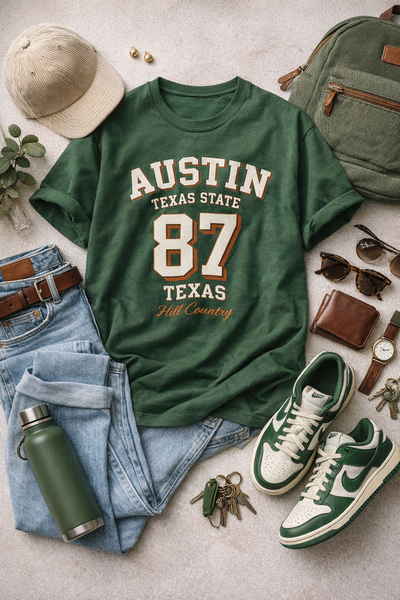 Austin Texas State 87 Graphic T-Shirt – Vintage Varsity City Streetwear Tee