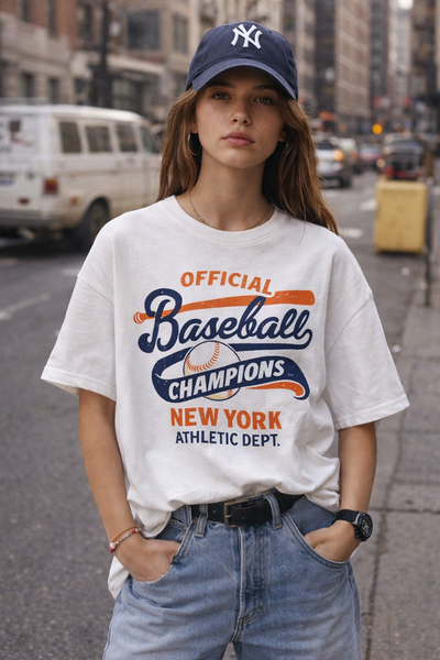 Dim Gray Baseball Champions New York T-Shirt — Vintage Athletic Tee
