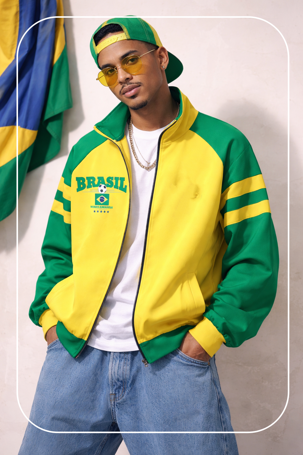 🇧🇷 Brazil Football-Inspired Zip Jacket – Verde Amarela Streetwear Style