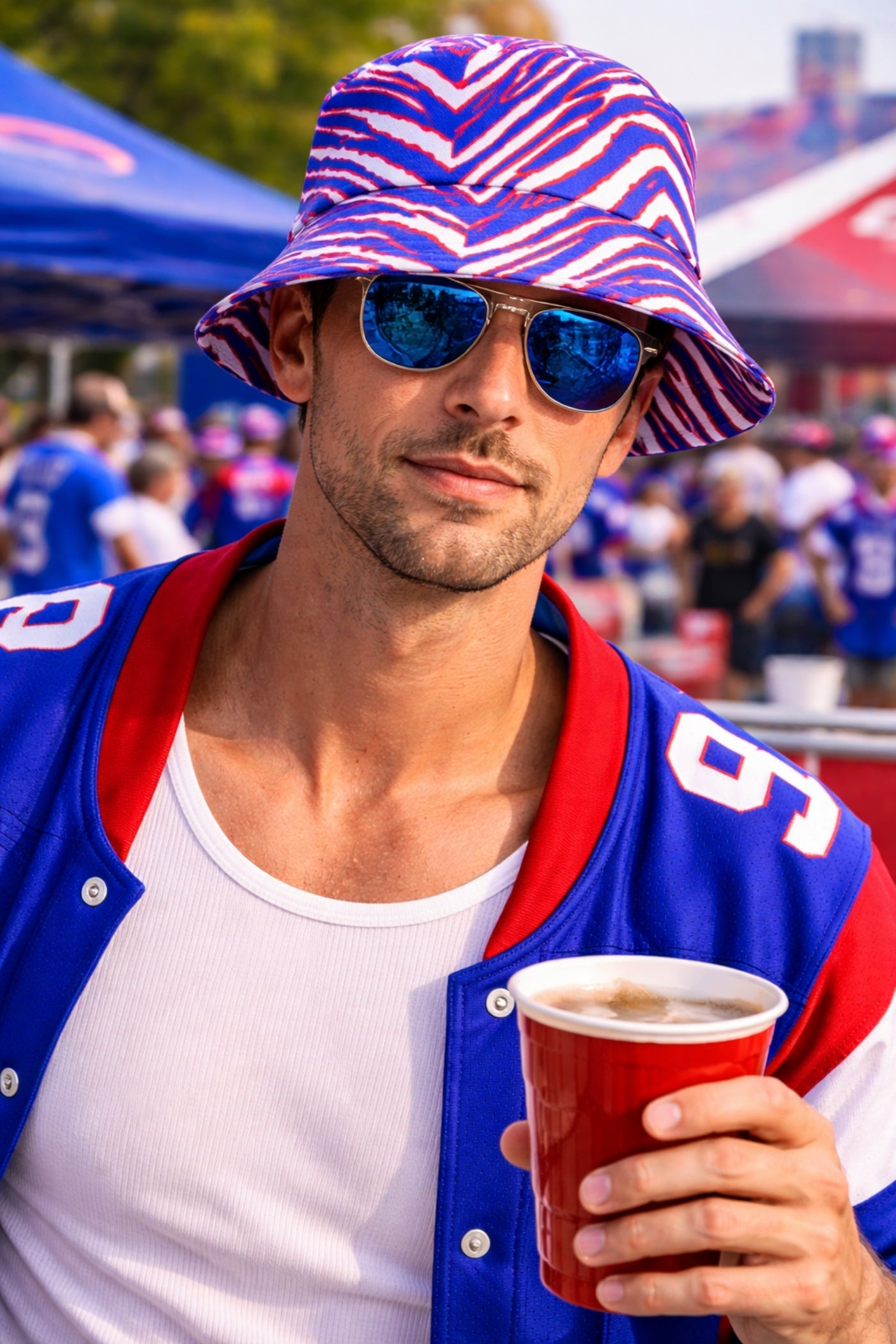 🟥🟦  Buffalo-Inspired  Bucket Hat  Retro Football Style Zebra Game Day Double-Side Printing