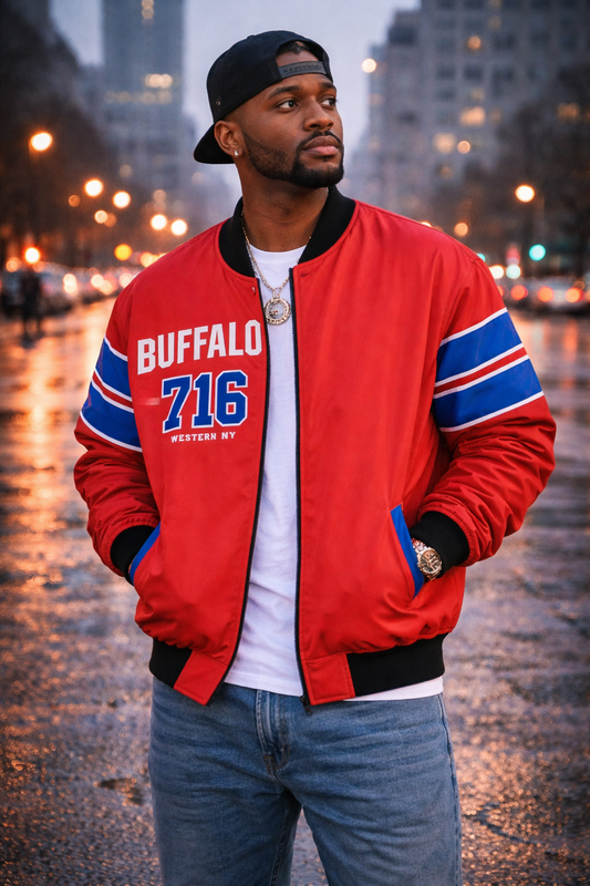 Buffalo 716 Varsity Bomber Jacket – Western NY Football Streetwear Style