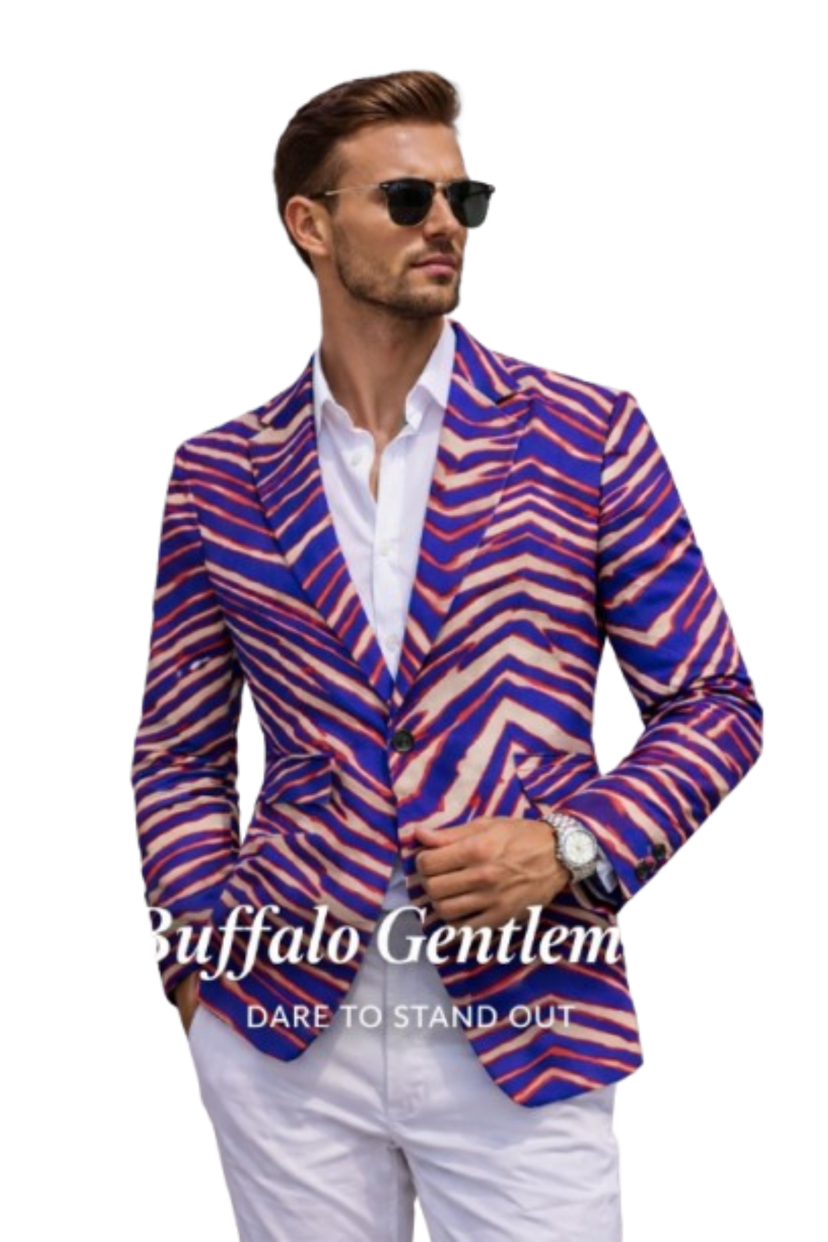 White Smoke Buffalo Football Retro Game Day Blazer – Football Statement Jacket (Red Blue White)