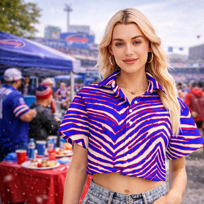 Buffalo Football Women's Cropped Shirt – Red Blue White Zebra Game Day Style – football shirt, sportswear style, image 1.0