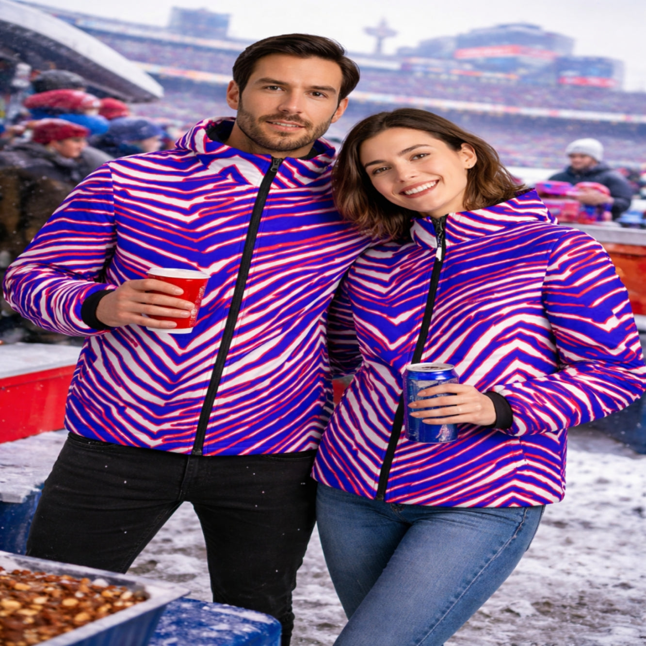 Buffalo Football Zebra Warm Quilted Polyester Jacket – Game Day Streetwear Outerwear – game day outfit, sportswear style, image 1.0