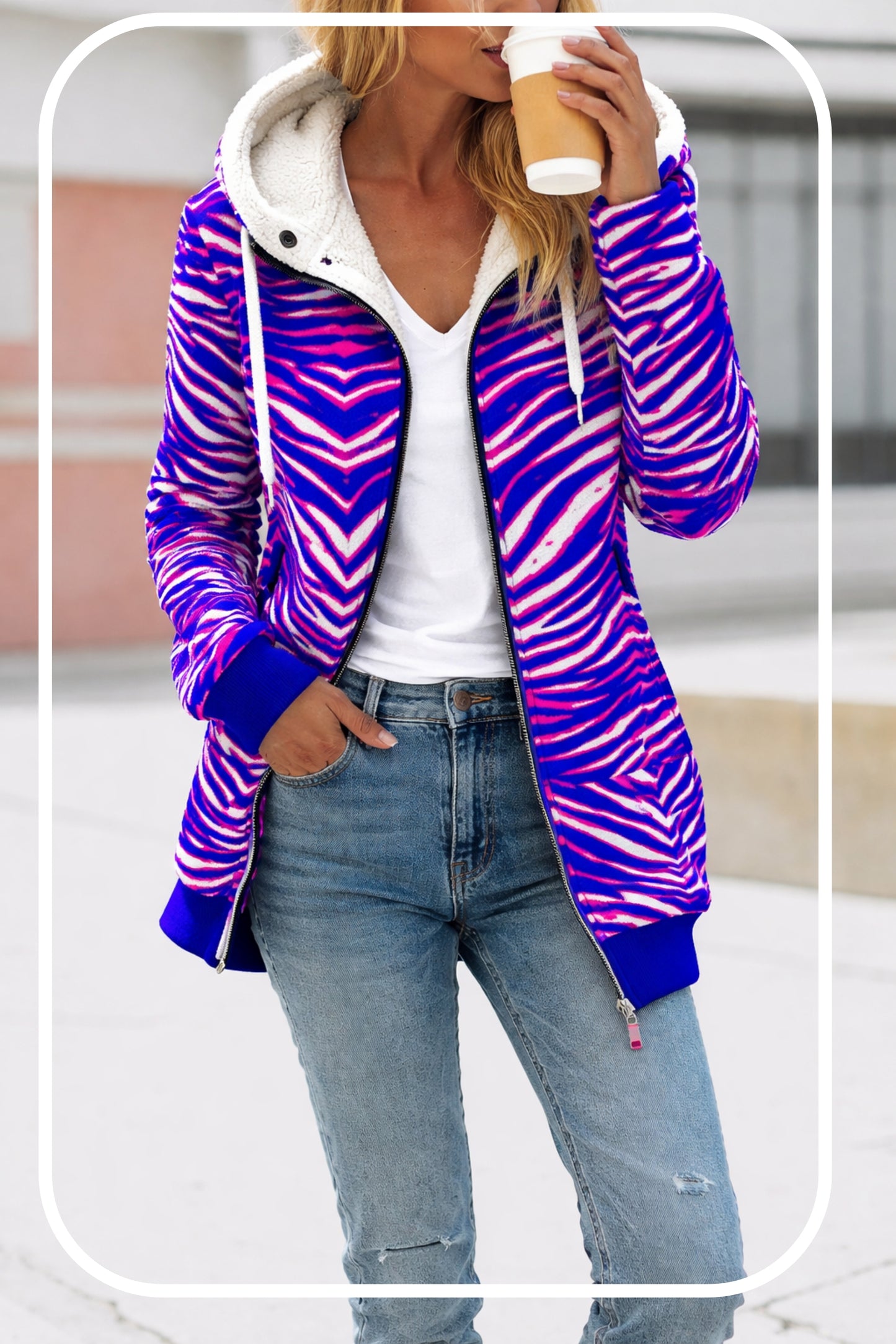 Lavender Buffalo Zebra Football Women’s Long Jacket With Fleece Lining – Warm Game Day Streetwear