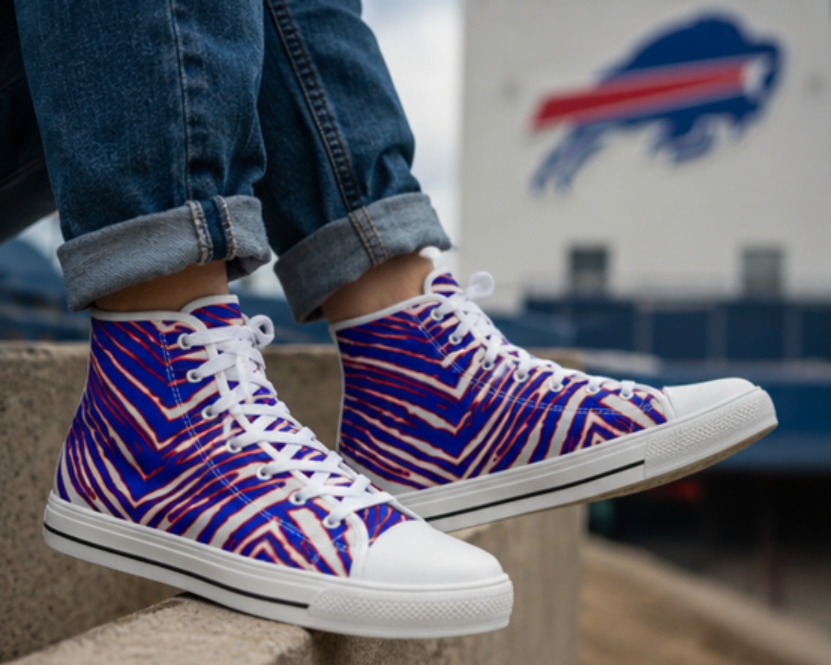 Buffalo Bills Zubaz Kid's Canvas Shoes – Red Blue White Zebra Game Day Style streetwear fashion product image 5