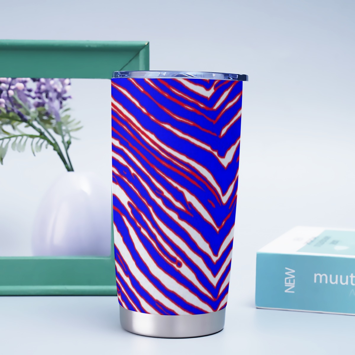 Lavender Tumbler 20oz – Red Blue White Zebra Game Day Style