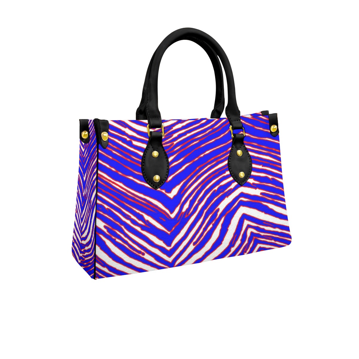White Smoke Women's Tote Bag With Black Handle – Red Blue White Zebra Game Day Style