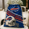Buffalo Bills drawstring bag with money on a car