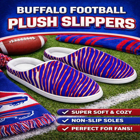Buffalo football Men's Plush Slippers – Red Blue White Zebra Game Day Style