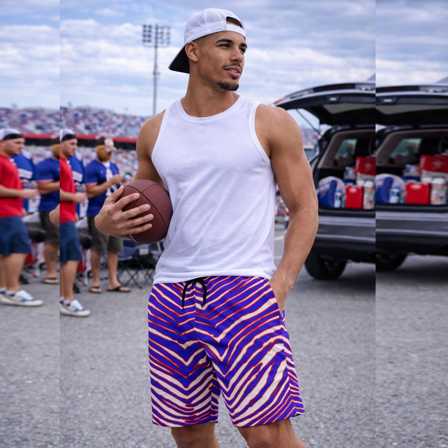 Buffalo Football Men's Casual Shorts – Red Blue White Zebra Game Day Style