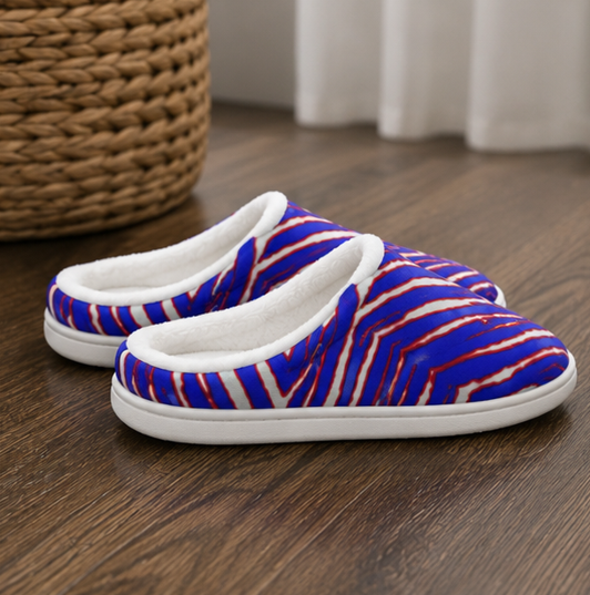 Buffalo Bills zubaz Plush Slippers – Red Blue White Zebra Game Day Style streetwear fashion product image 2