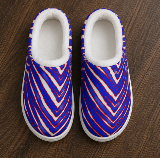 Buffalo Bills zubaz Plush Slippers – Red Blue White Zebra Game Day Style streetwear fashion product image 3