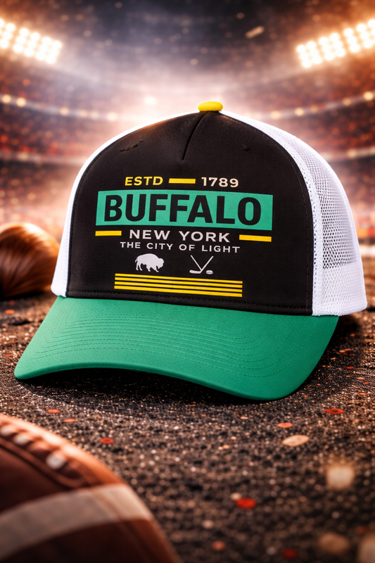 Buffalo City of Light Trucker Cap – Game Day Sports Style With White Half-mesh