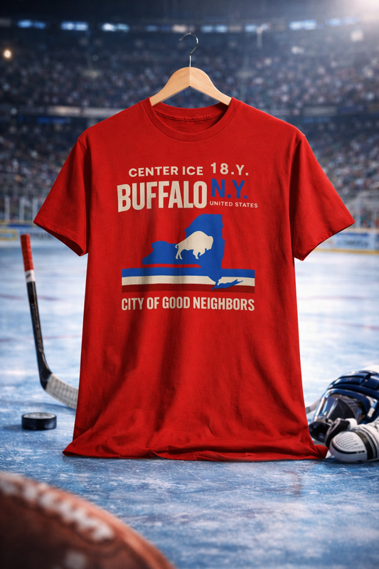 Buffalo NY City of Good Neighbors T-Shirt — Retro New York State Silhouette Tee