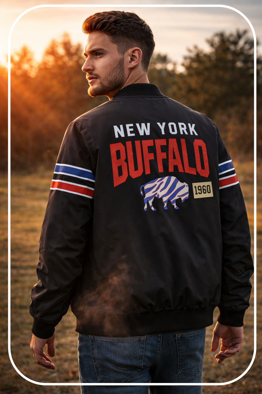 Black Buffalo New York Football black Bomber Jacket – Game Day City Sports Style