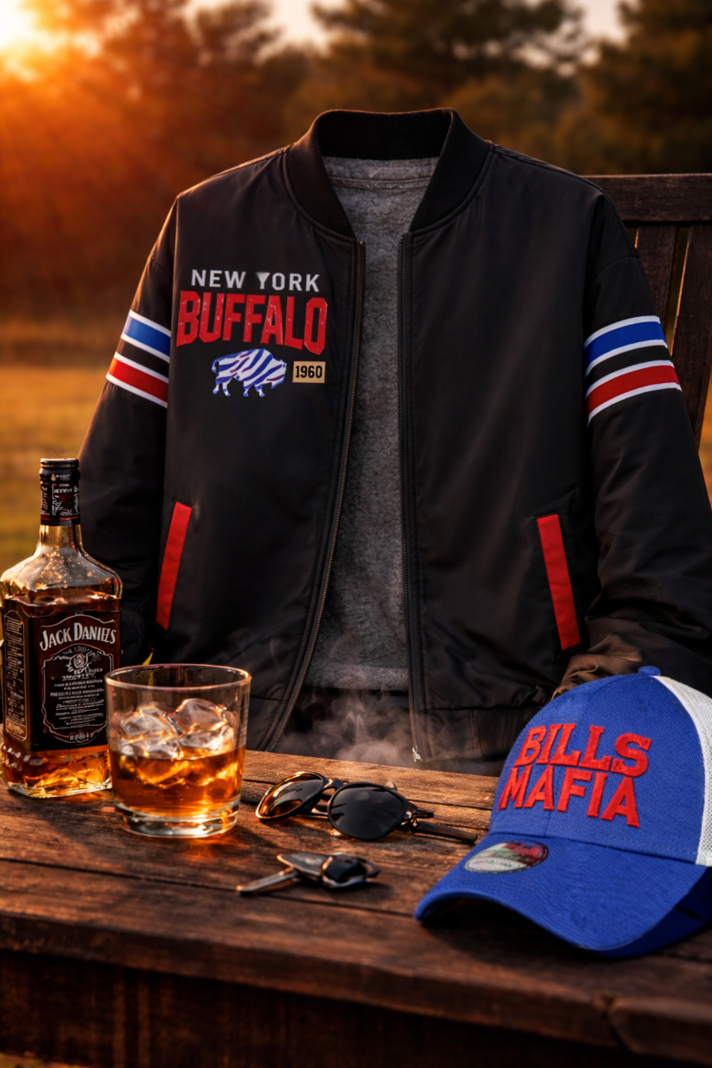 Black Buffalo New York Football black Bomber Jacket – Game Day City Sports Style