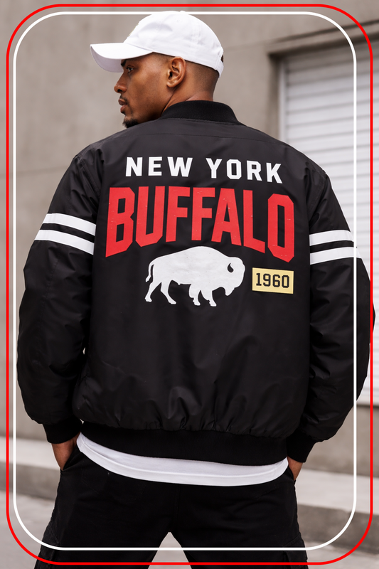 Buffalo New York black Bomber Jacket – Game Day City Sports Style