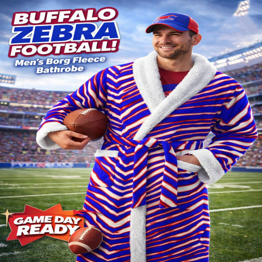 Buffalo Zebra Football Men’s Borg Fleece Bathrobe With Polyester Sherpa Fleece – Game Day Comfort We