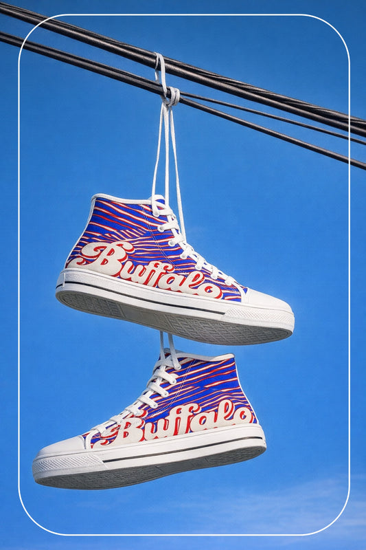 Buffalo Bills Inspired High-Top Sneakers – Blue & Red Athletic Street Shoes for Game Day Fans