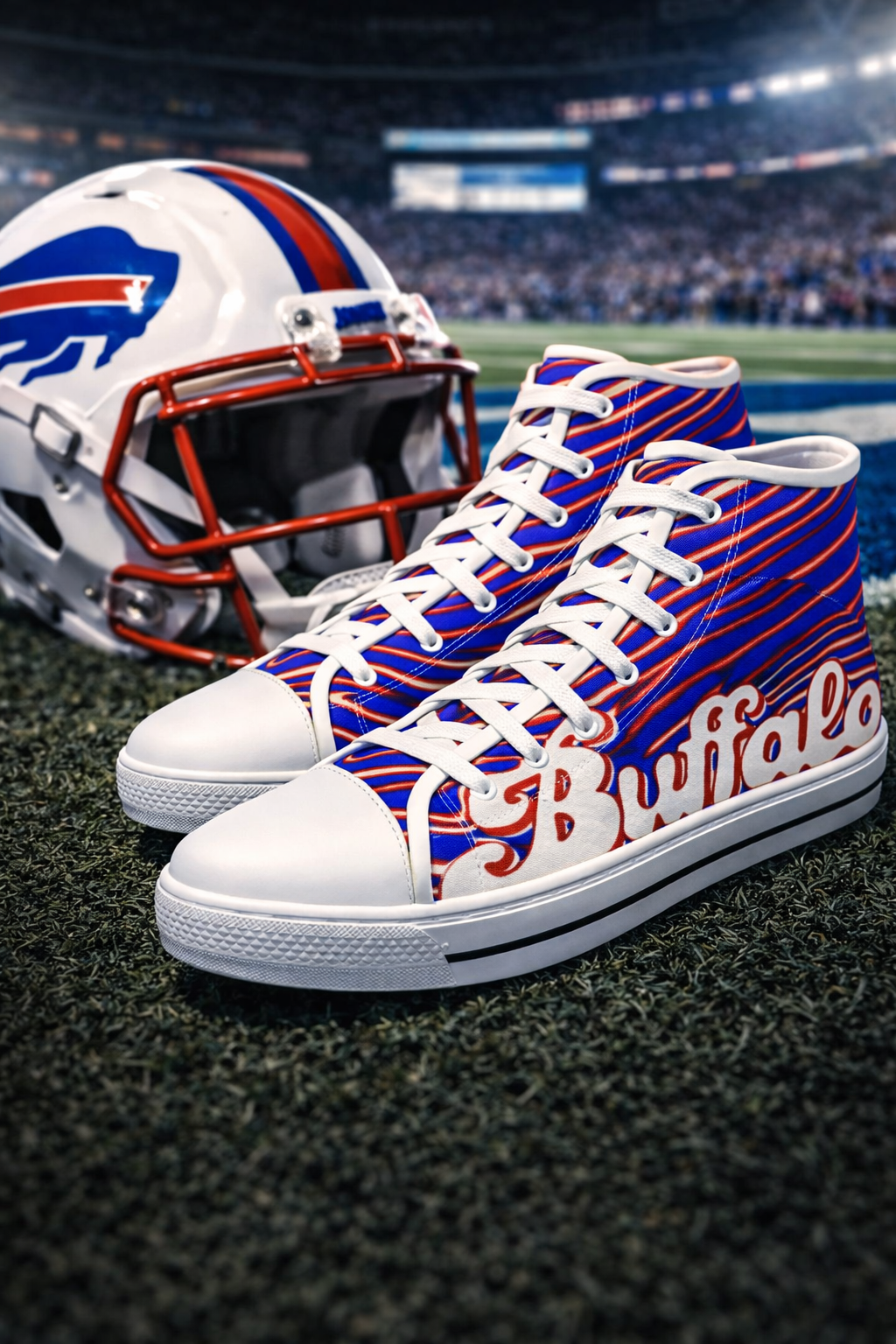 Buffalo Football Inspired High-Top Sneakers – Blue & Red Athletic Street Shoes for Game Day Fans