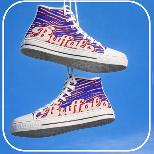 Buffalo Bills Inspired High-Top Sneakers – Blue & Red Athletic Street Shoes for Game Day Fans
