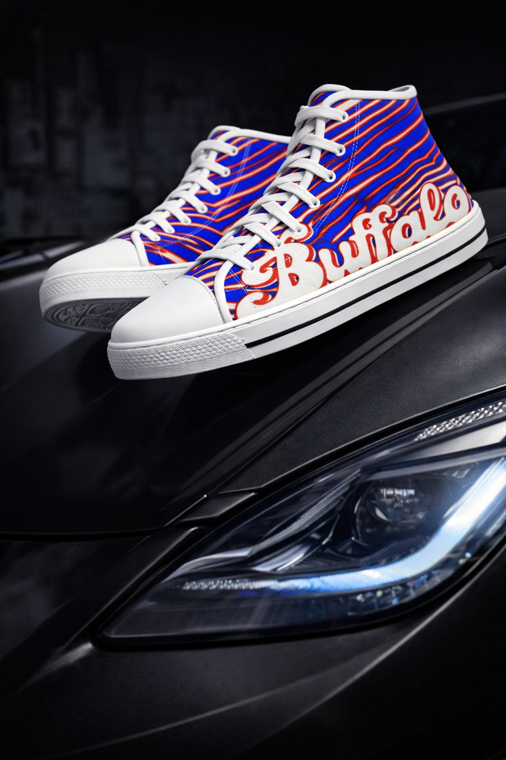 Buffalo Football Inspired High-Top Sneakers – Blue & Red Athletic Street Shoes for Game Day Fans