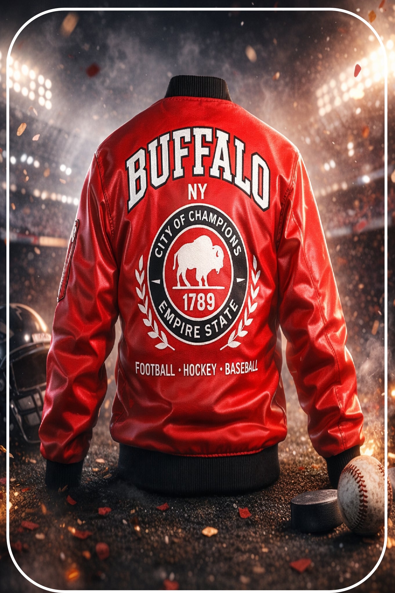 Buffalo football hokey and baseball red bomber Jacket With Sleeve Pocket