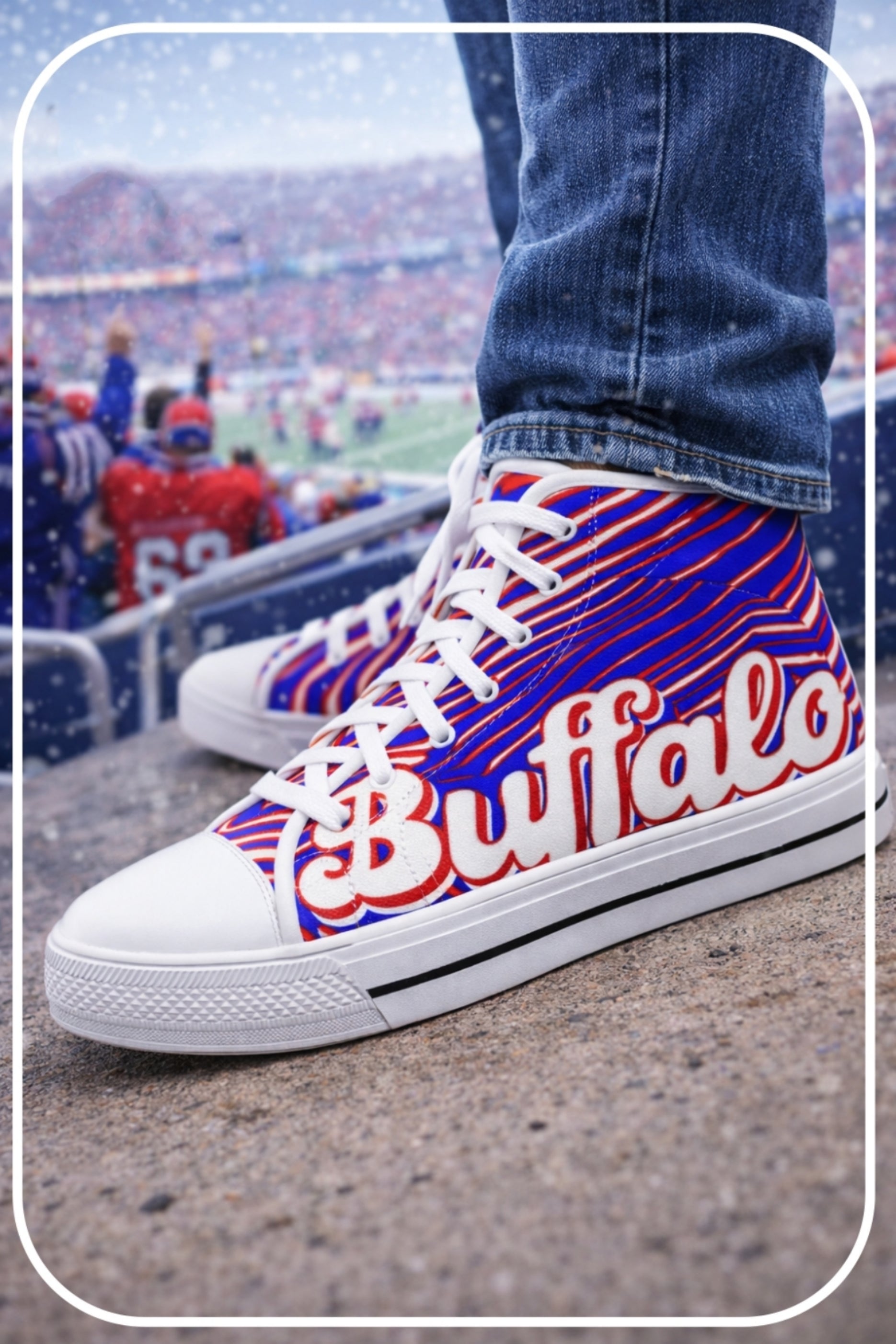Rosy Brown Buffalo Football Inspired High-Top Sneakers – Blue & Red Athletic Street Shoes for Game Day Fans