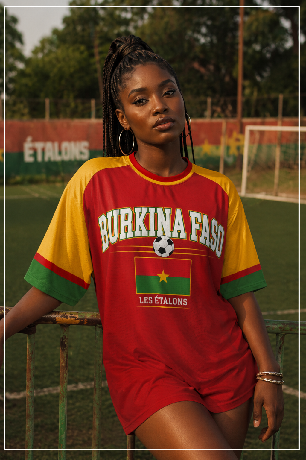 Person wearing a Burkina Faso jersey on a sports field