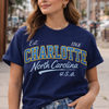 Midnight Blue Charlotte North Carolina USA Est 1768 T Shirt – Varsity College Style Graphic Tee