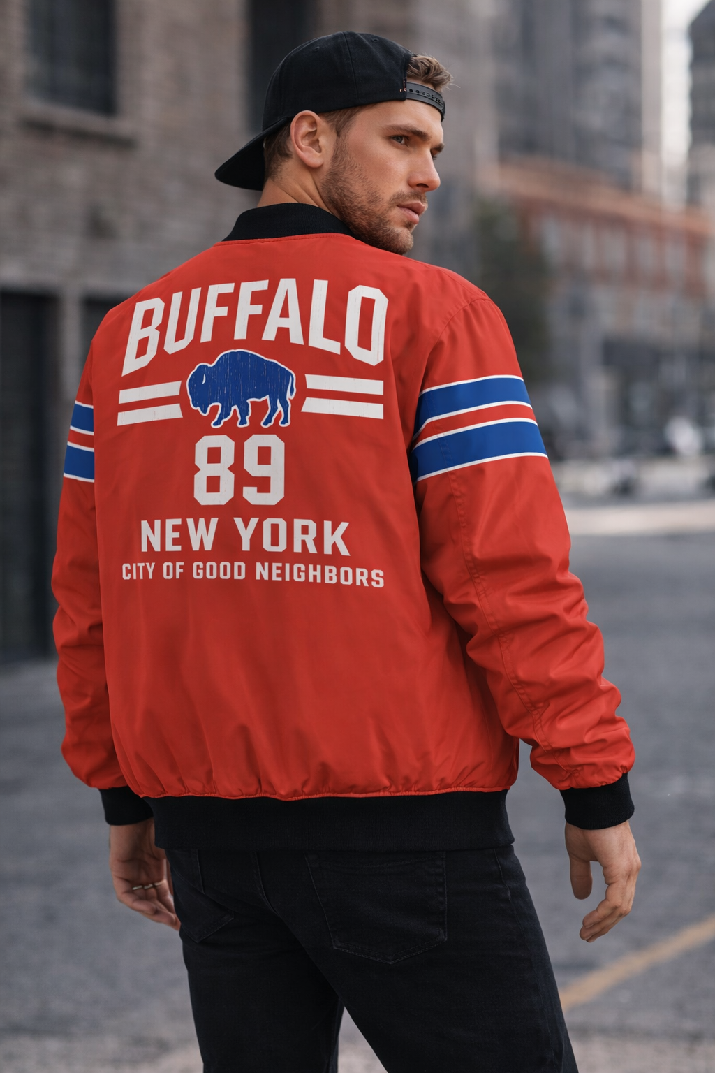 🔴 Buffalo Red Bomber Jacket – Unisex Vintage Football Style New York 89 streetwear fashion product image 7