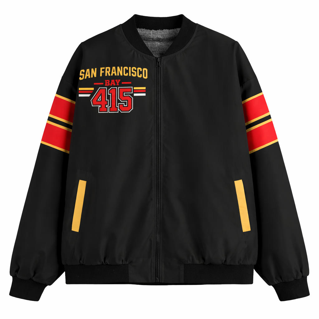 San Francisco Bay 415 Black Football Style Bomber Jacket – Game Day Streetwear