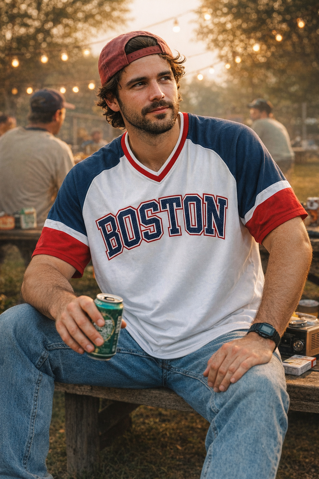 Boston Varsity T-Shirt – White, Navy Blue and Red Athletic Streetwear Graphic Tee