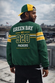 Green Bay 920 Varsity Bomber Jacket – Urban Football Style Streetwear – football shirt, game day outfit, image 1.0